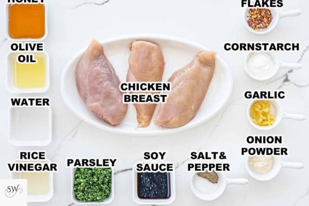 ingredients of honey garlic chicken bites
