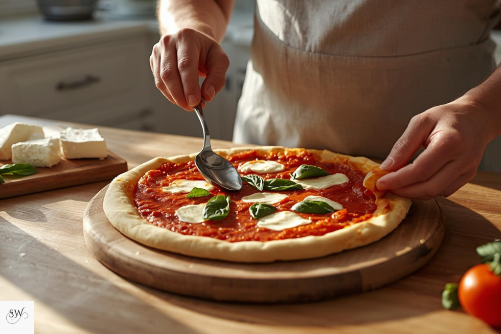 assembling margherita pizza