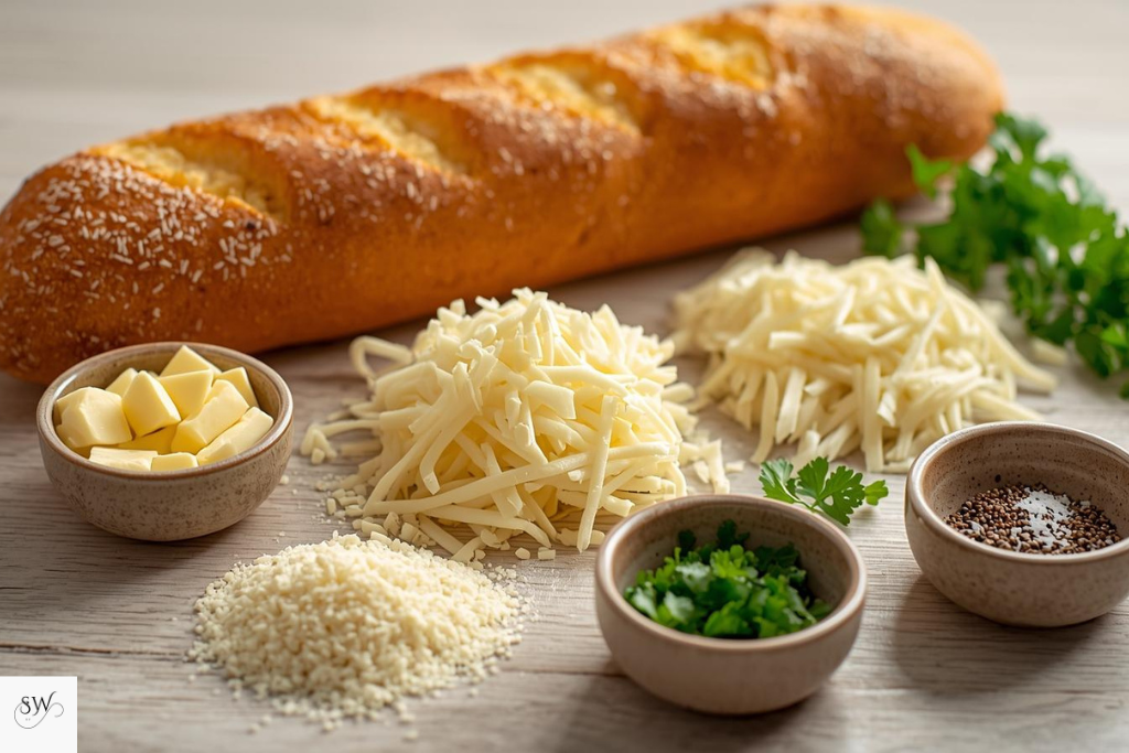 ingredients for cheesy garlic bread