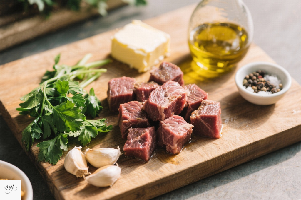 ingredients of garlic butter steak bites