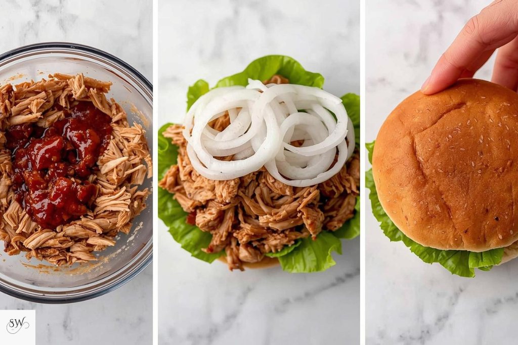 steps of bbq chicken sliders