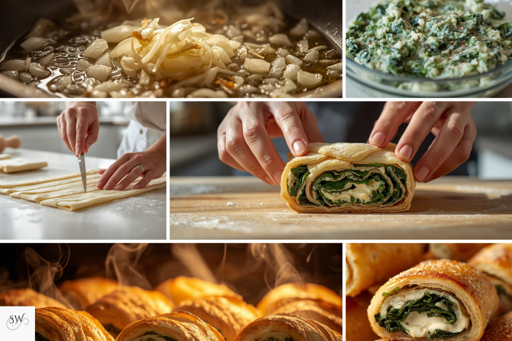 steps of spinach ricotta rolls recipe