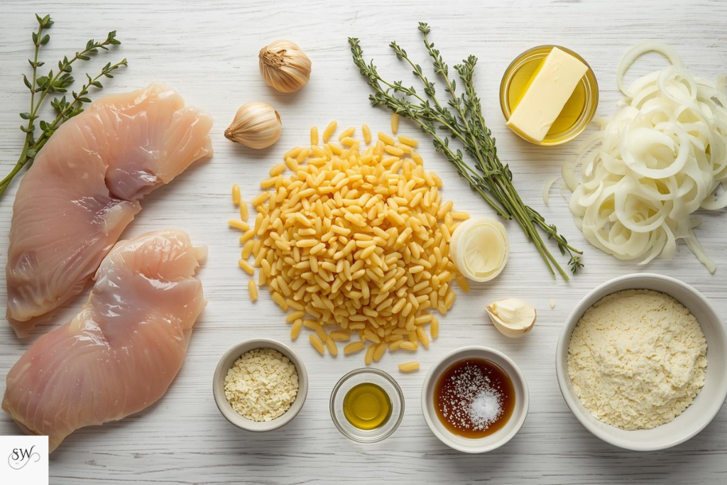 French Onion Chicken Orzo Casserole ingredients