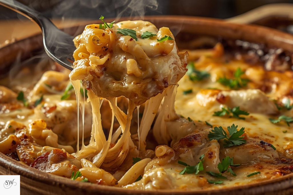 French Onion Chicken Orzo Casserole