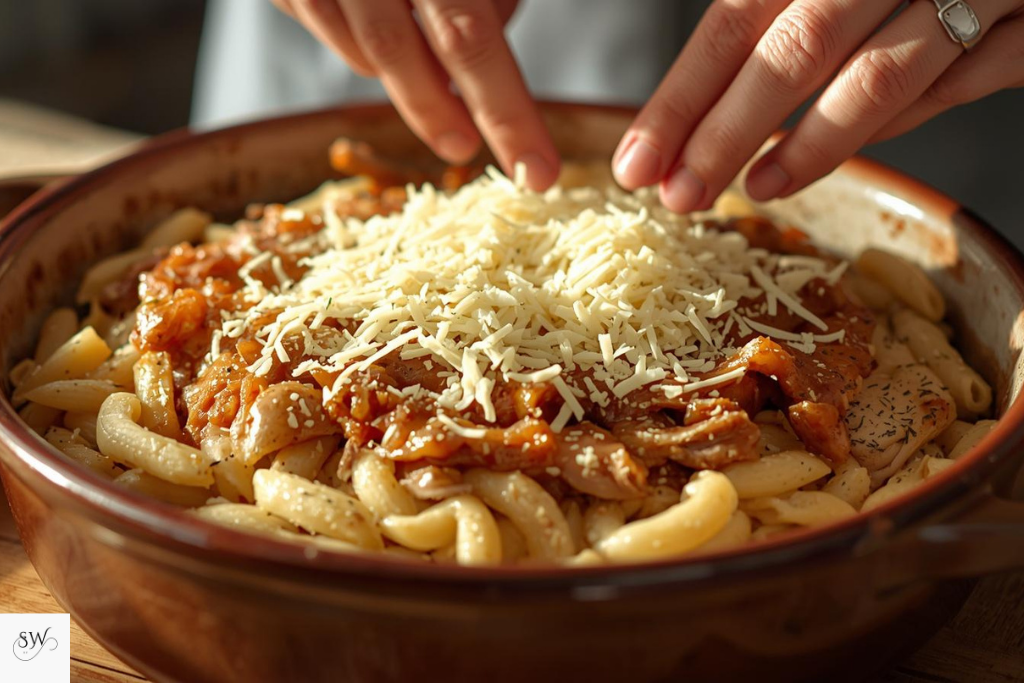 steps of French Onion Chicken Orzo Casserole