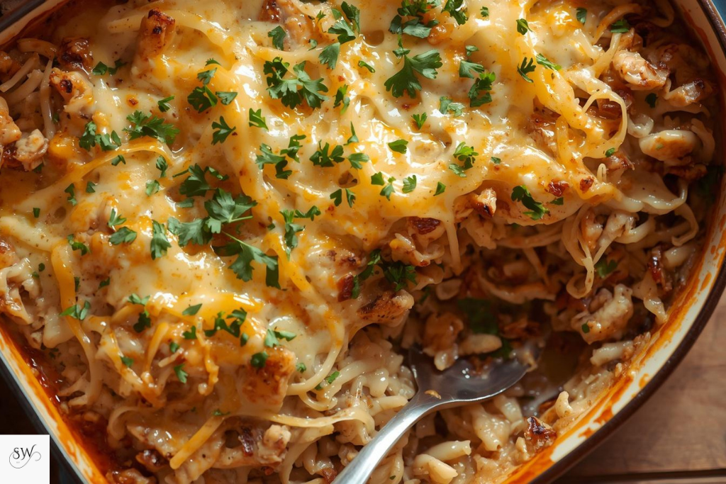 French Onion Chicken Orzo Casserole