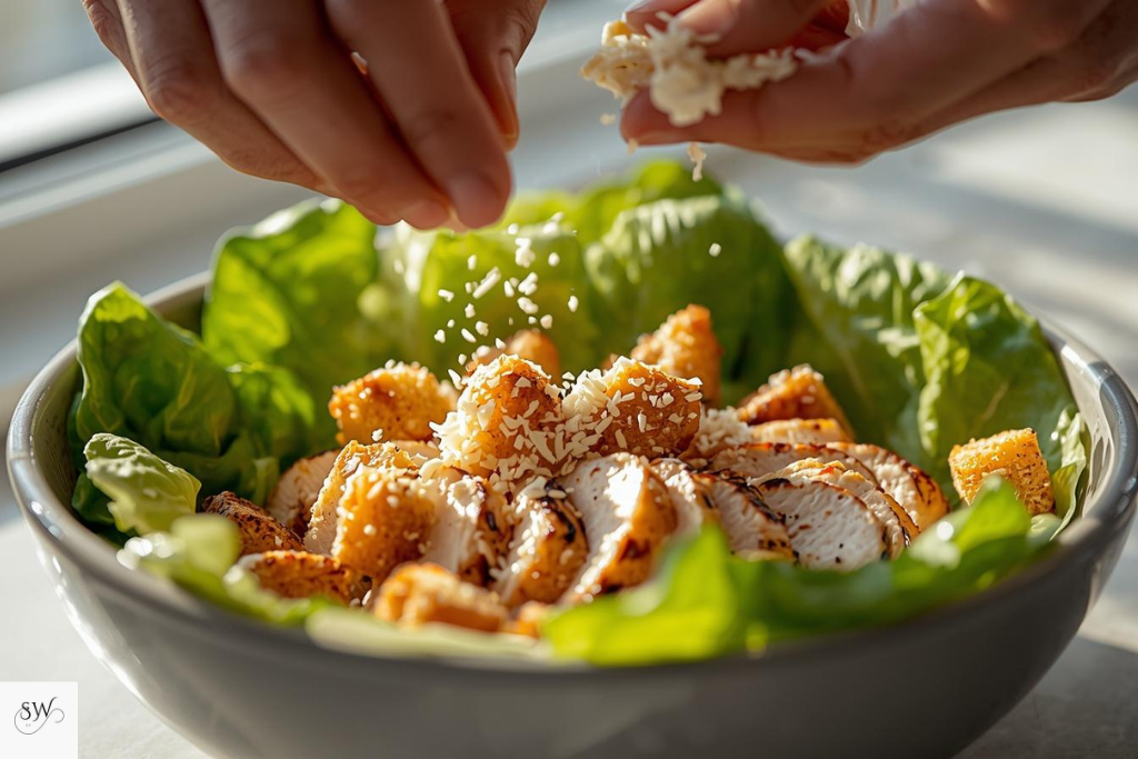 steps of healthy chicken caesar salad high protein
